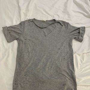 Distressed grey shirt with open neck line